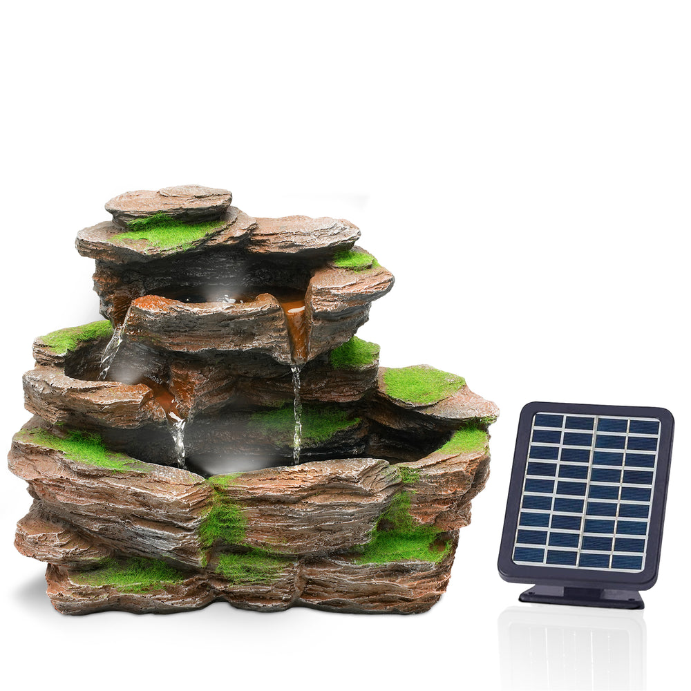 Bloomida Solarbrunnen - Gartenbrunnen Solar mit LED Beleuchting - Niagara Fall Braun