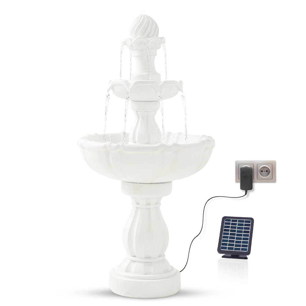 Bloomida Solarbrunnen  - Gartenbrunnen Solar mit Adapter und LED Beleuchting - Vogelbrunnen Weiß